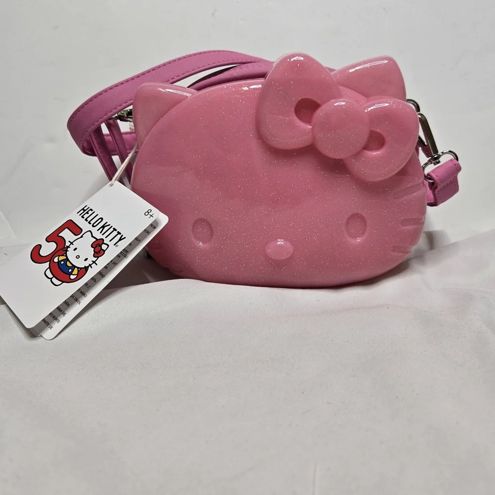 NEW Sanrio x Loungefly Hello Kitty‎ 50th anniversary pink glitter figural bag